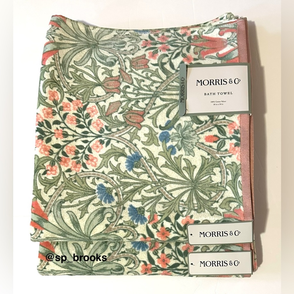 🎁2PC Morris & Co. Bath Towels - Woodland Pattern - 100% Cotton Bath Towels